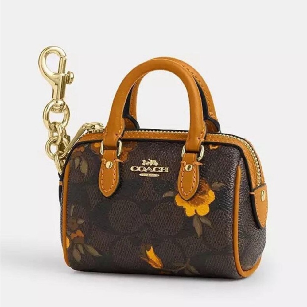 NWT Coach Mini Rowan Keychain Charm Signature Canvas Floral Print CCF12 chain